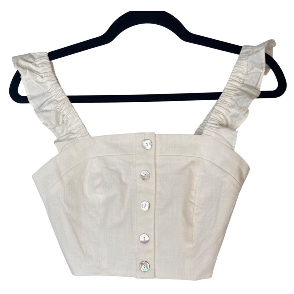2/$30 NWT Choosy Small White Cotton Blend Ruffled Strap Button-Down Crop